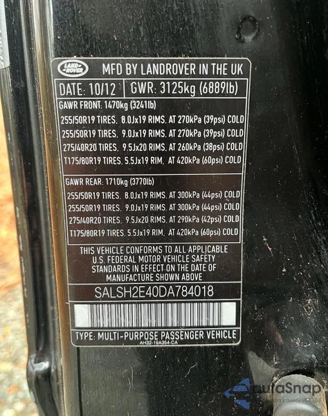 2013 Land Rover Range Rover Sport Sc from USA, damaged, VIN SALSH2E40DA784018